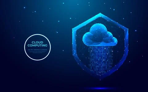 Security shield and glowing blue cloud with binary code Stock Illustration
