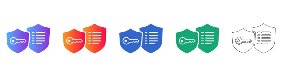 Security Shield and Key Access Icon Set Stock Illustration