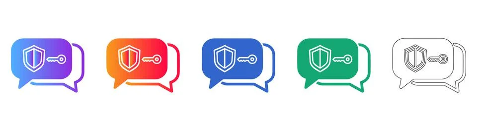 Security Shield and Key Chat Bubble Icons 스톡 일러스트