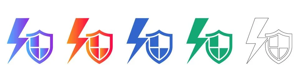 Security Shield and Lightning Bolt Icon Set Stock Illustration
