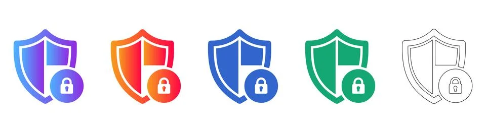 Security Shield and Lock Icon Set Illustrazione stock