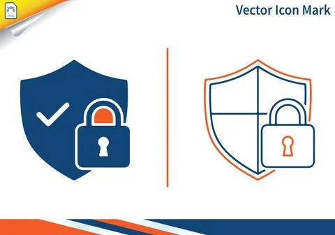 Security shield and padlock icon set for data protection web. Ilustración de archivo