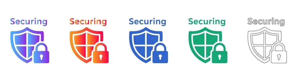 Security Shield and Padlock Icon Set Stock Illustration