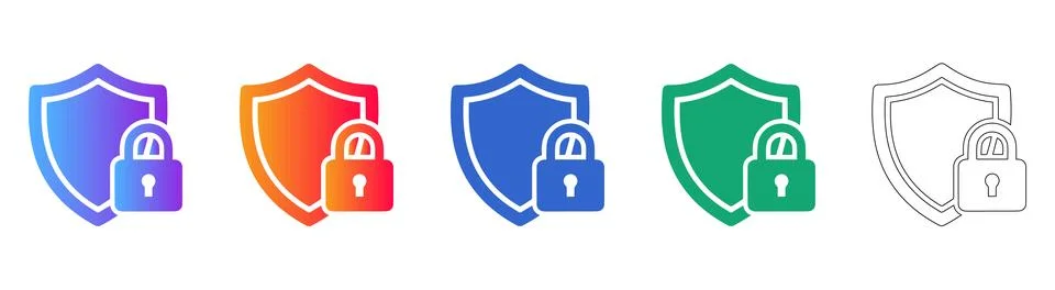 Security Shield and Padlock Icon Set Stock Illustration