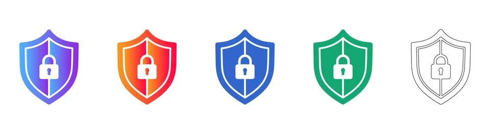 Security Shield and Padlock Icon Set Stock Illustration