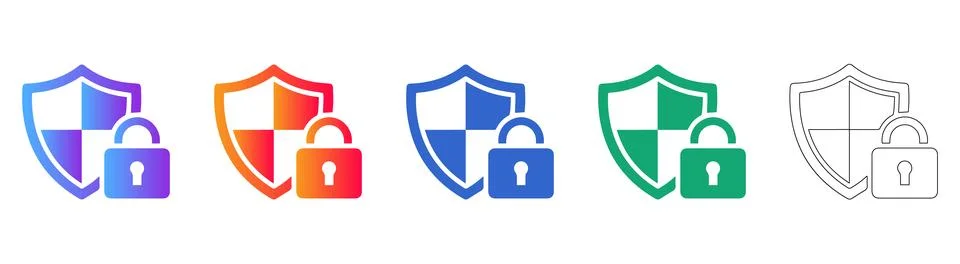 Security Shield and Padlock Icon Set Stock Illustration