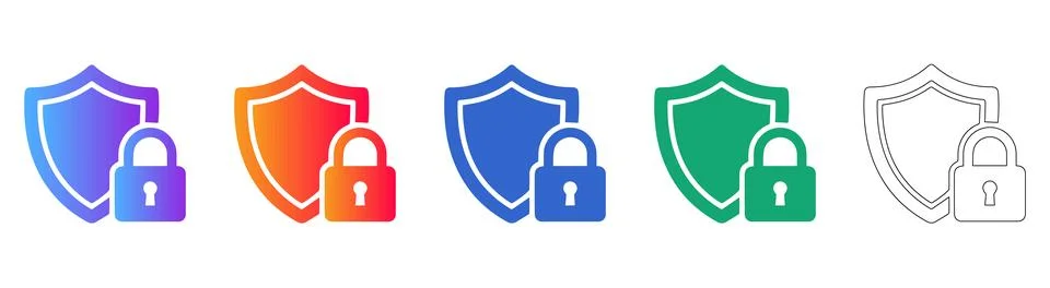 Security Shield and Padlock Icon Set Stock Illustration