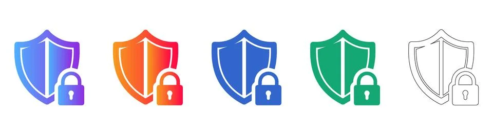 Security Shield and Padlock Icon Set Stock Illustration
