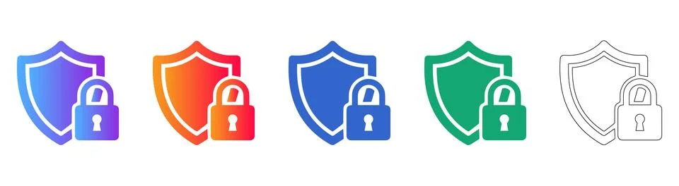 Security Shield and Padlock Icon Set Stock Illustration