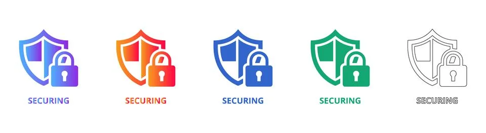 Security Shield and Padlock Icons Set Stock Illustration