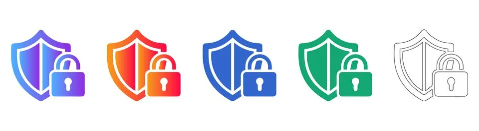 Security Shield and Padlock Icons Set Stock Illustration