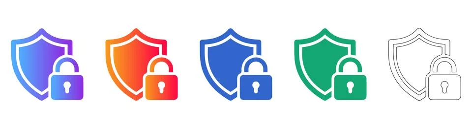 Security Shield and Padlock Protection Icons Stock Illustration