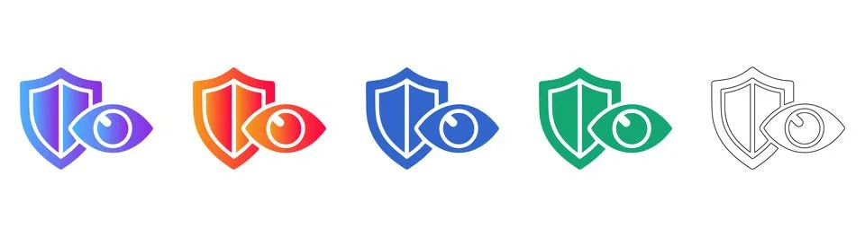 Security Shield and Surveillance Eye Icon Set Stock Illustration