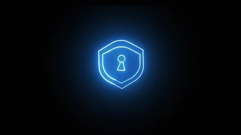 Security shield animation with keyhole icon. Security shield blue neon prot.. Stock Footage 337617831