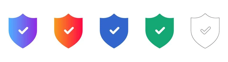 Security Shield Approval Badge Icon Set Stock Illustration