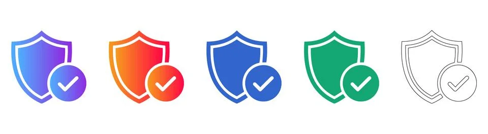 Security Shield Approval Icon Set 库存插图
