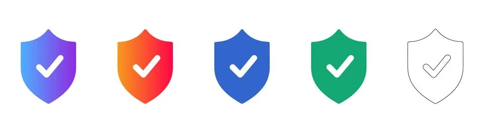 Security Shield Approval Icon Set Stock Illustration