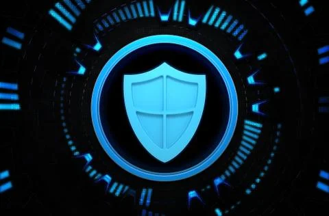 Security shield blue icon in the technology space Stock Illustration