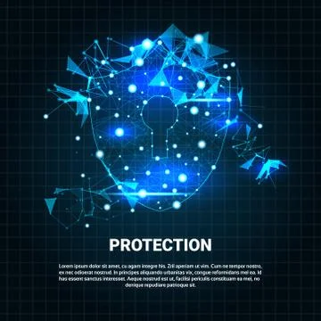 Security Shield Blue Polygons Over Blue Background Business Concept Of Data Illustrazione stock