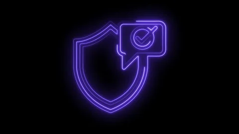 Security shield with check mark notification glowing with neon cyberpunk styl Stockbeeldmateriaal 315960849