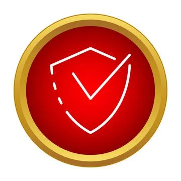Security shield with check mark in red circle icon Stock Illustration