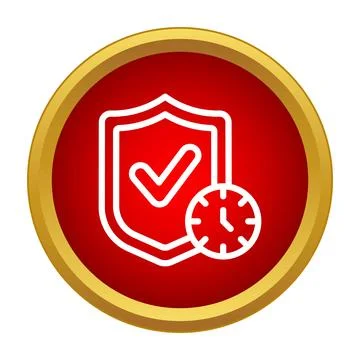 Security shield with checkmark and clock icon Stock Illustration