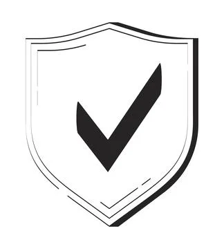 Security shield with checkmark doodle linear object Stock Illustration