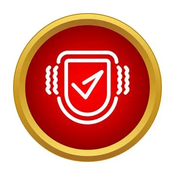 Security shield with checkmark on red button Illustrazione stock