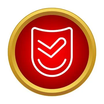 Security shield with checkmark on red button icon Stock Illustration