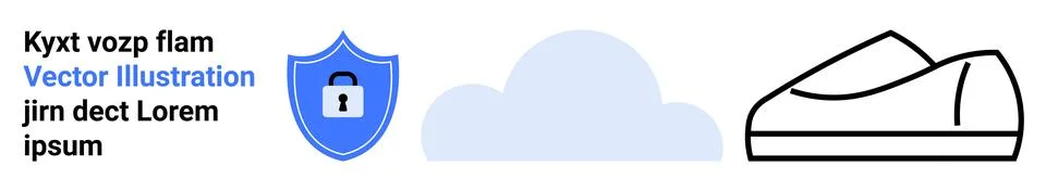 Security Shield, Cloud Computing, and Minimalist Shoe Design with Sample Text Illustrazione stock