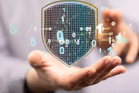Security Shield concept, data protection. Shield with dots and lines connecti Stock Photos