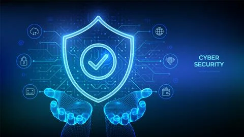 Security shield. Cyber security. Protection shield with Check mark icon in .. Stockillustratie