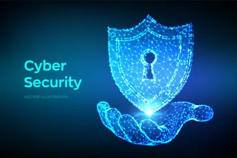 Security shield. Cyber security. Shield With Keyhole icon in hand. Protect an 库存插图