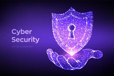 Security shield. Cyber security. Shield With Keyhole icon in hand. Protect and Stock Illustration