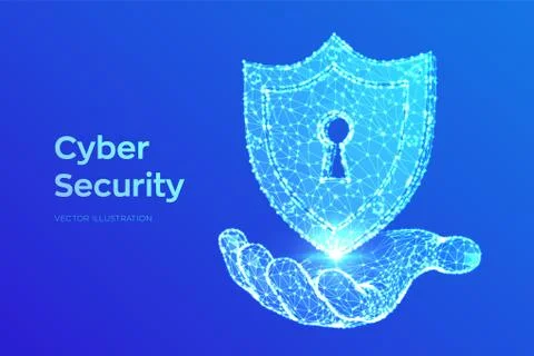 Security shield. Cyber security. Shield With Keyhole icon in hand. Protect an イラスト素材