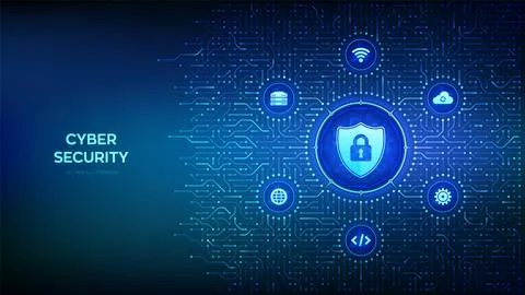 Security shield. Cyber security. Shield with Lock with keyhole icon. Cyber da Stock Illustration