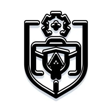 Security shield emblem with gear and crown Stock Illustration