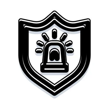 Security shield with emergency siren flashing alert icon Stock Illustration