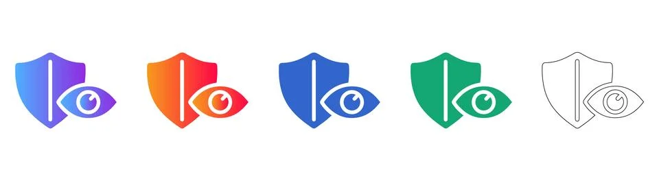 Security Shield with Eye Icon Set Stock Illustration