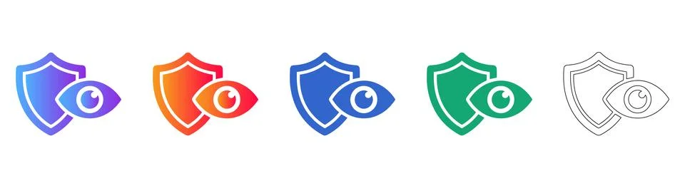 Security Shield with Eye Icon Set for Data Privacy Illustrazione stock