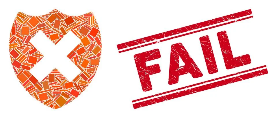 Security Shield Fail Mosaic and Scratched Fail Stamp Seal with Lines Stock Illustration