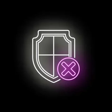 Security shield failing system protection glowing neon icon Stock Illustration