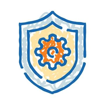 Security shield with gear icon managing system protection Illustration