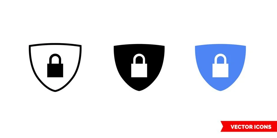 Security shield green icon of 3 types color, black and white, outline. Isolat Stock Illustration
