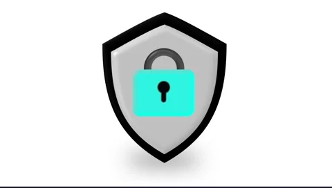 Security shield icon animation. A 3D padlock symbol on a gray shield locks. Stock-Footage 315630614
