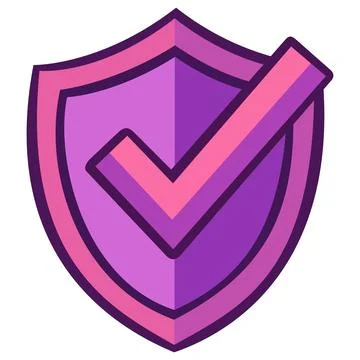 Security shield icon with pink check mark Stock Illustration