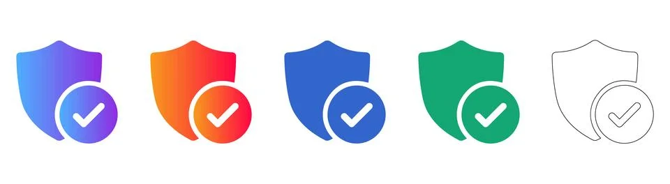 Security Shield Icon Set with Checkmark Symbols Illustrazione stock