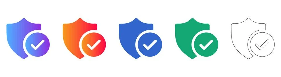 Security Shield Icon Set with Checkmark Stock Illustration