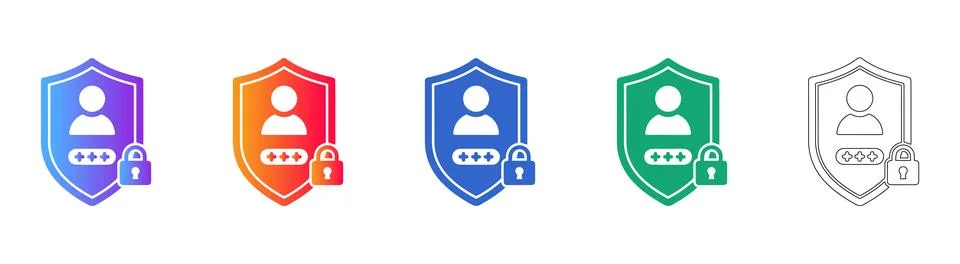 Security Shield Icon Set with Password Ilustración de archivo