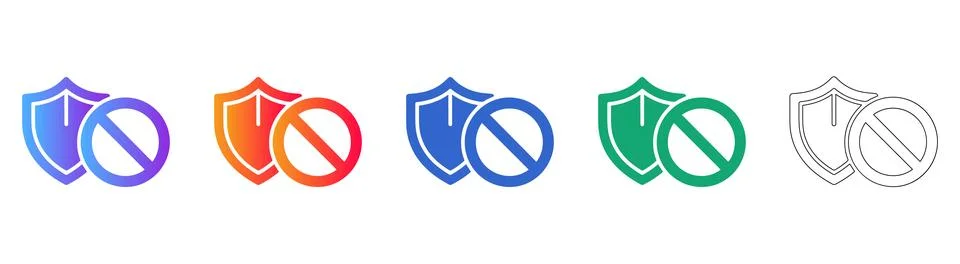 Security Shield Icon Set with Prohibition Sign Stock Illustration